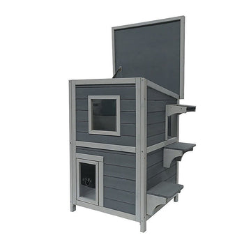Cat House Weatherproof 2-Story Indoor Outdoor Wooden Shelter Bitumen Roof Unbranded
